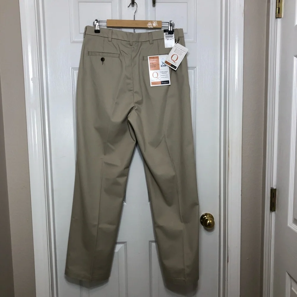 Haggar Cotton Blend Khaki No Iron Flat Front Permanent Crease‎ Pants 34 X 31